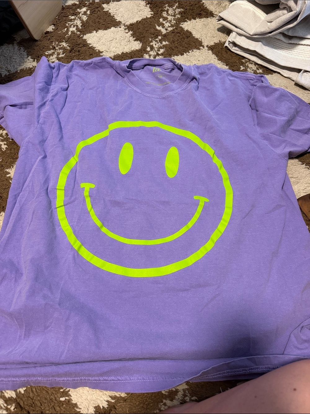 Kids Purple Short-Sleeve Tee with Neon Lime Smiley Graphic